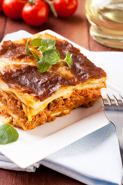 istock Portion of tasty lasagna on a plate 466583609