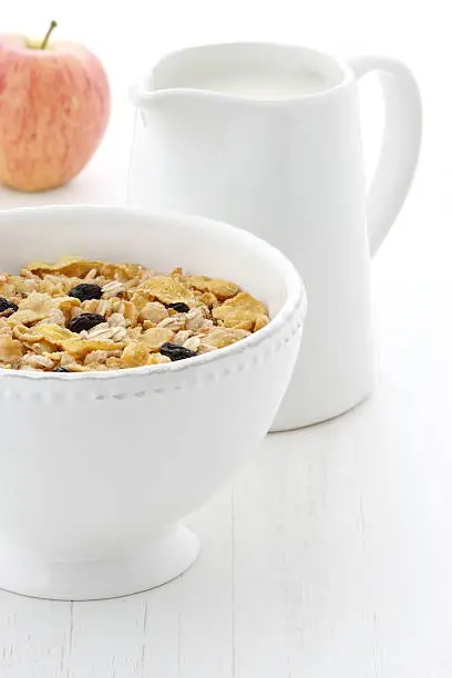 Delicious and nutritious lightly toasted breakfast muesli or granola cereal.