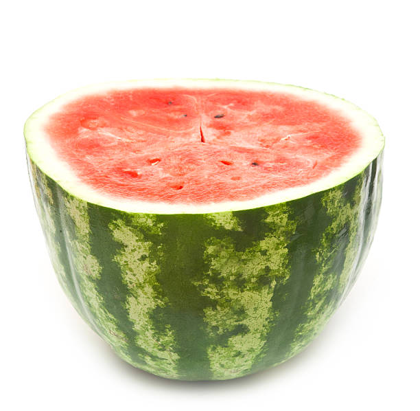 istock Half slice of ripe sweet watermelon on white background 466585921