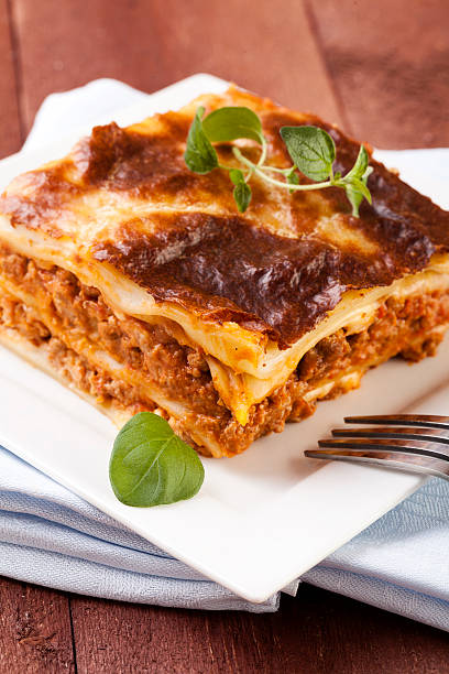 istock Portion of tasty lasagna on a plate 466587189
