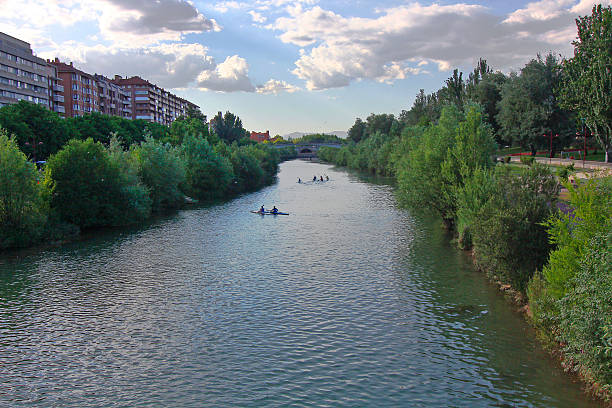 Bernesga river crossing the city of Leon, Spain stock photo