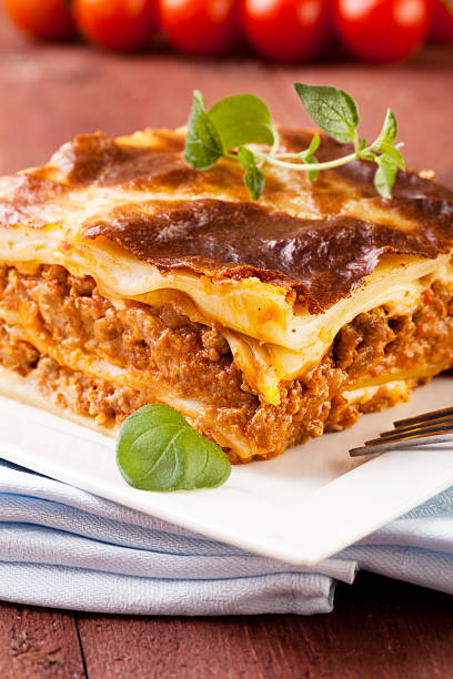 istock Portion of tasty lasagna on a plate 466588863