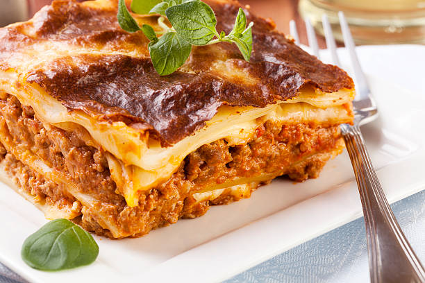 istock Portion of tasty lasagna on a plate 466588931