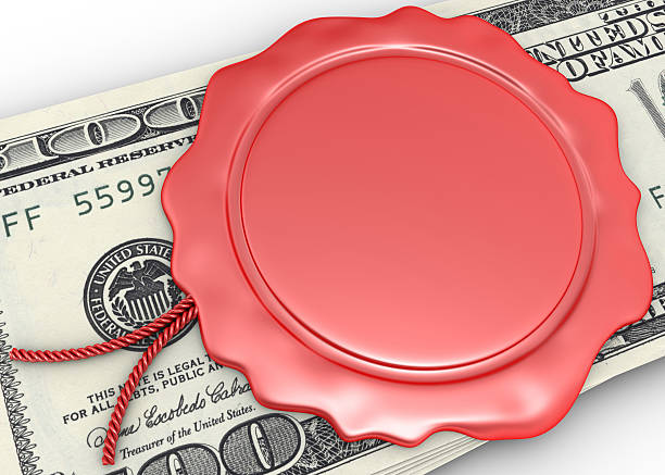 Place an Entry in the Sealing Wax 3d render. Business symbol isolated on white background. one hundred dollar stamp stock pictures, royalty-free photos & images