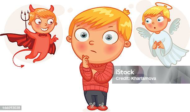 Choice Between Good And Evil Funny Cartoon Character Stock Illustration - Download Image Now