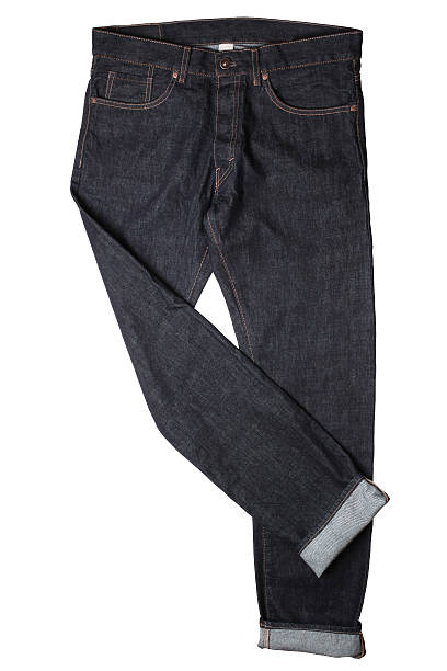 istock Back denim jeans with legs crossed and cuffed ankles 466595662