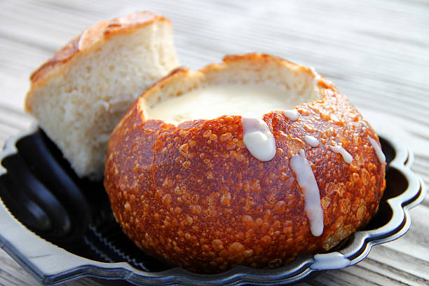 istock Mussel soup in a pot of bread 466596894
