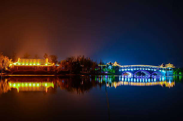 istock China lighted bridge and temple 466597278