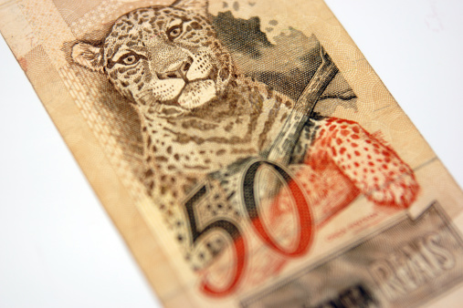 Fifty Reais from Brazil showing leopard.