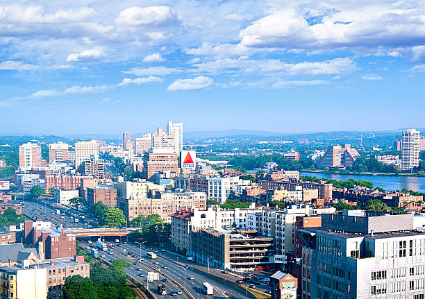 veduta aerea di boston - boston back bay residential district brownstone foto e immagini stock