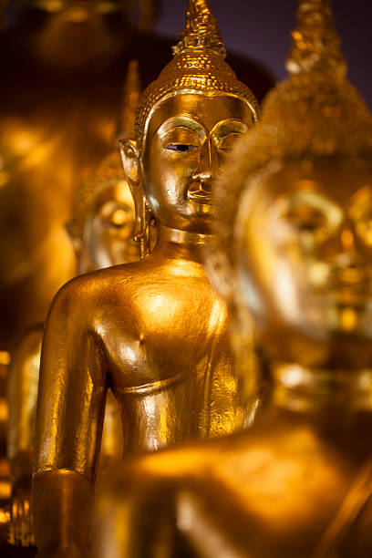 Shrine with Golden Buddha Statues stock photo