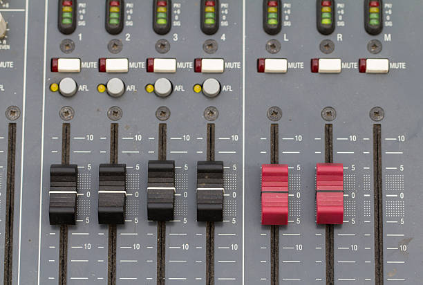 istock buttons equipment for sound mixer control. select focus 466602250