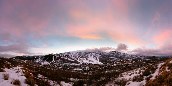 Panoramic of Park City Utah at dusk.