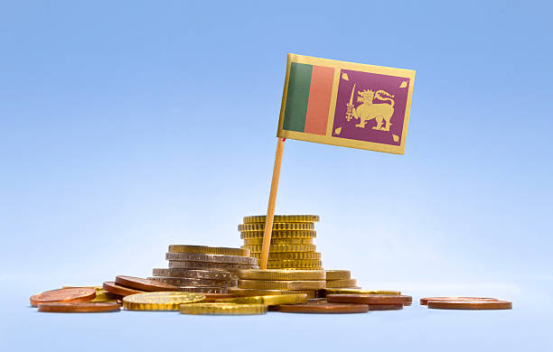Flag of Sri Lanka in a stack of coins.(series) Flag of Sri Lanka in a mixed stack of european coins and a blue background.(series) sri lanka business stock pictures, royalty-free photos & images