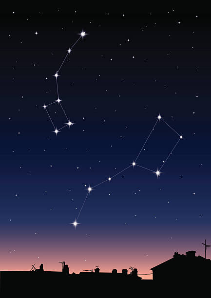 большая медведица и созвездий ursa minor - north star stock illustrations