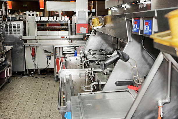 restaurante de fast food - commercial kitchen restaurant retail stainless steel imagens e fotografias de stock