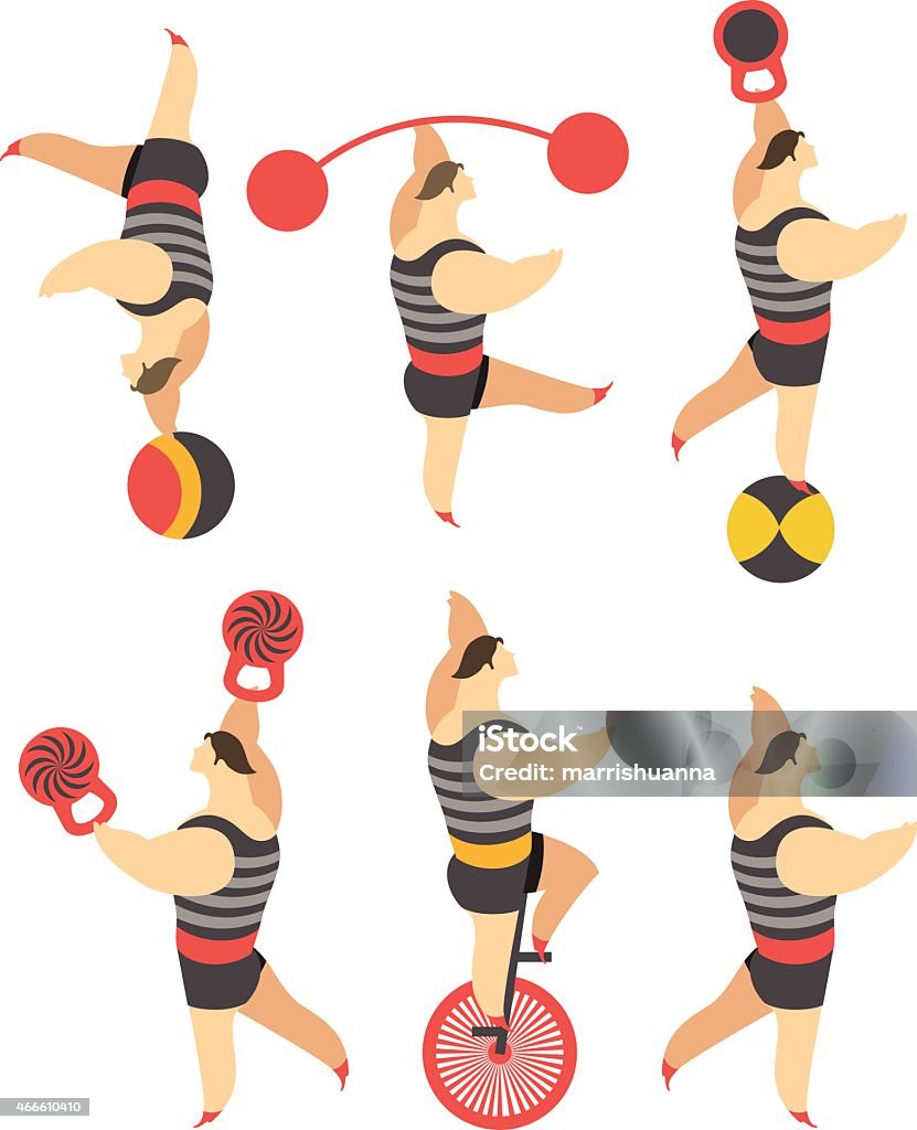 set of circus set of circus strongman men in tights in various poses on a white background 2015 stock vector