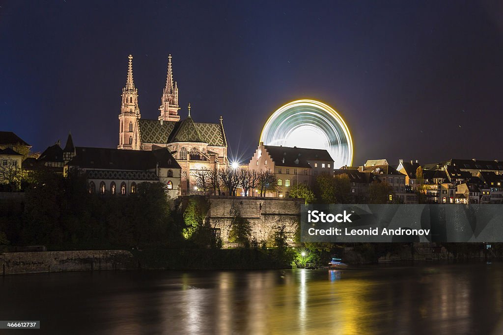 Basel Minster over the Rhine by night - Switzerland Basel - Switzerland Stock Photo