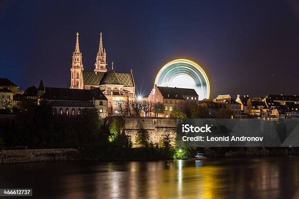 Basel Minster Over The Rhine By Night Switzerland Stock Photo - Download Image Now