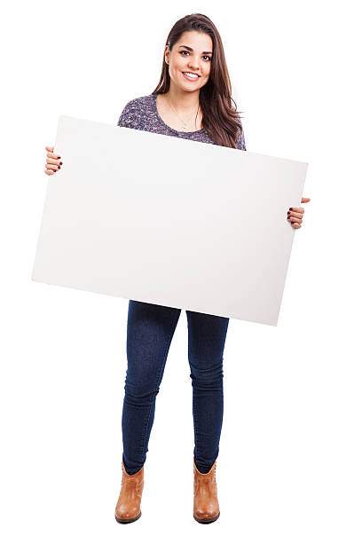 istock Cute girl with a white sign 466613204