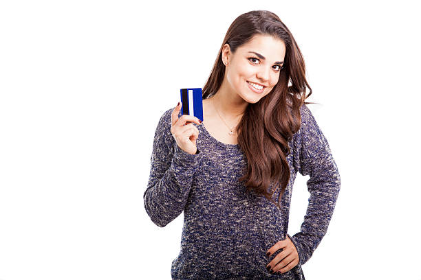 istock Pretty girl with a credit card 466613212
