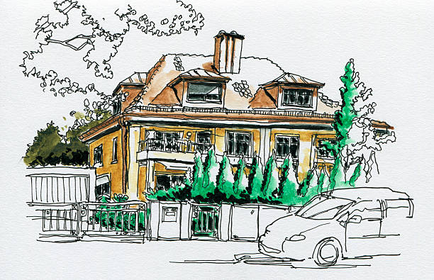 istock Residential Building Munich Watercolor Ink Sketch 466615301