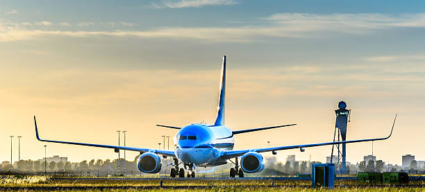 istock Airplane taxiing runway after landing 466616705