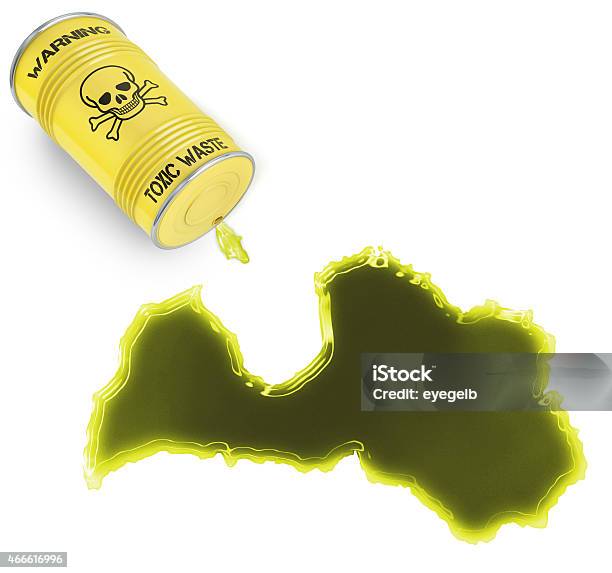 Toxic Waste In The Shape Of Latvia Stock Photo - Download Image Now - 2015, Accidents and Disasters, Barrel