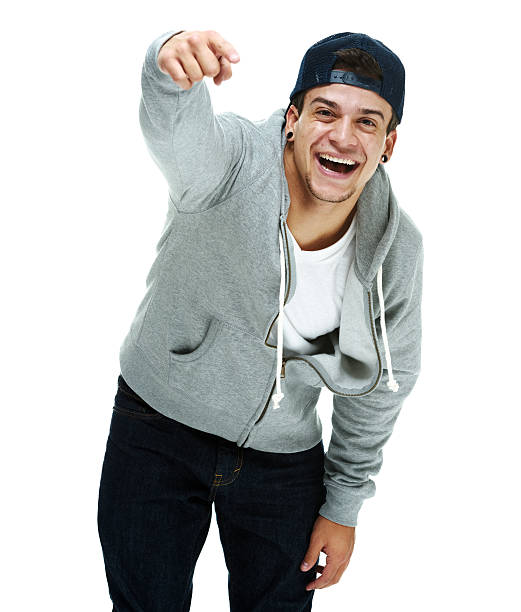 istock Cheerful casual man pointing towards camera 466619386