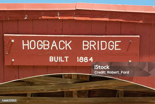 Closeup Hogback Covered Bridge Sign Near Winterset Iowa Stock Photo - Download Image Now