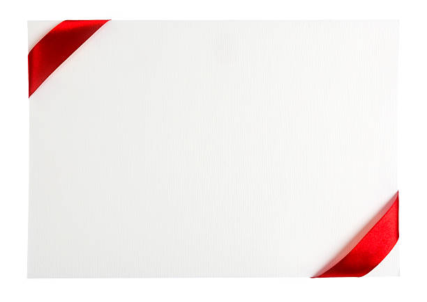 istock Card with red ribbons bows isolated on white background 466624455