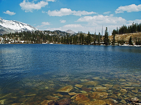 This is a picture of a lake in the Snowy River Mountain Range near Laramie, Wyoming.