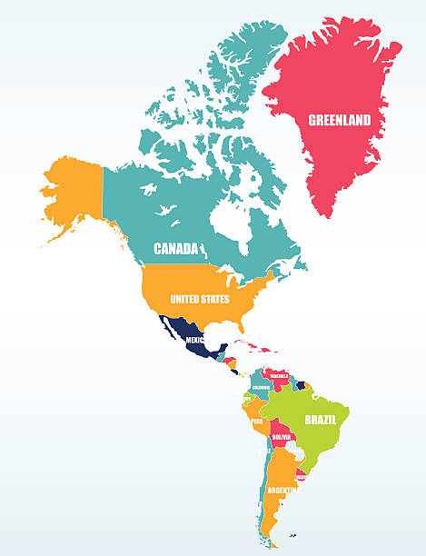 illustrazioni stock, clip art, cartoni animati e icone di tendenza di mappa di nord e sud america - the americas latin american and hispanic ethnicity map latin america