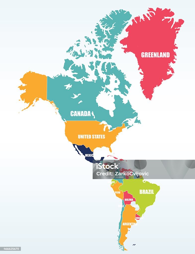 Map of North and South America Political Map of North and South America Map stock vector