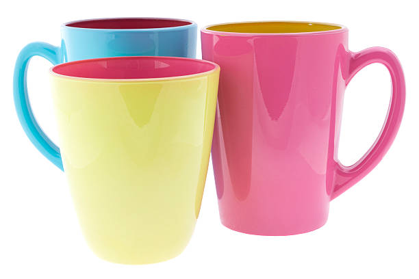 istock red blue and yellow cups. isolated on white background. 466629234