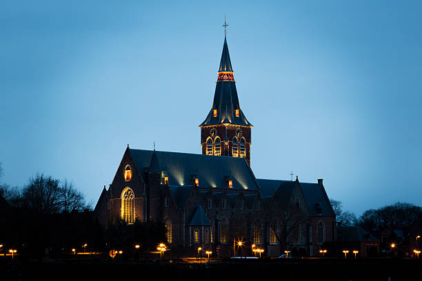 The chuch in Aalter, Belgium. Photo taken when church was illuminated