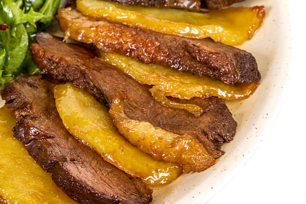 istock duck fillet, mashed potatoes seasoned with truffle oil, fig and 466633197