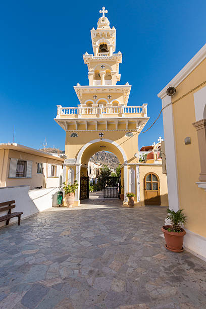 팔레오호라 bell tower, 구마모토, 그리스 - door greek culture doorway church 뉴스 사진 이��미지