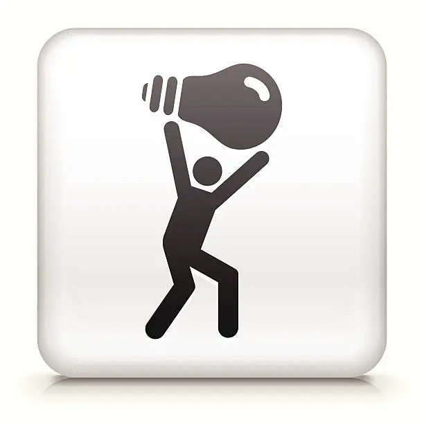 Vector illustration of Square Button with Person Carrying Ligh Bulb