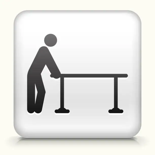 Vector illustration of Square Button with Table & Stick Figure