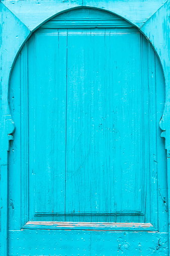 Blue Moroccan traditional blue door (vertical shot).