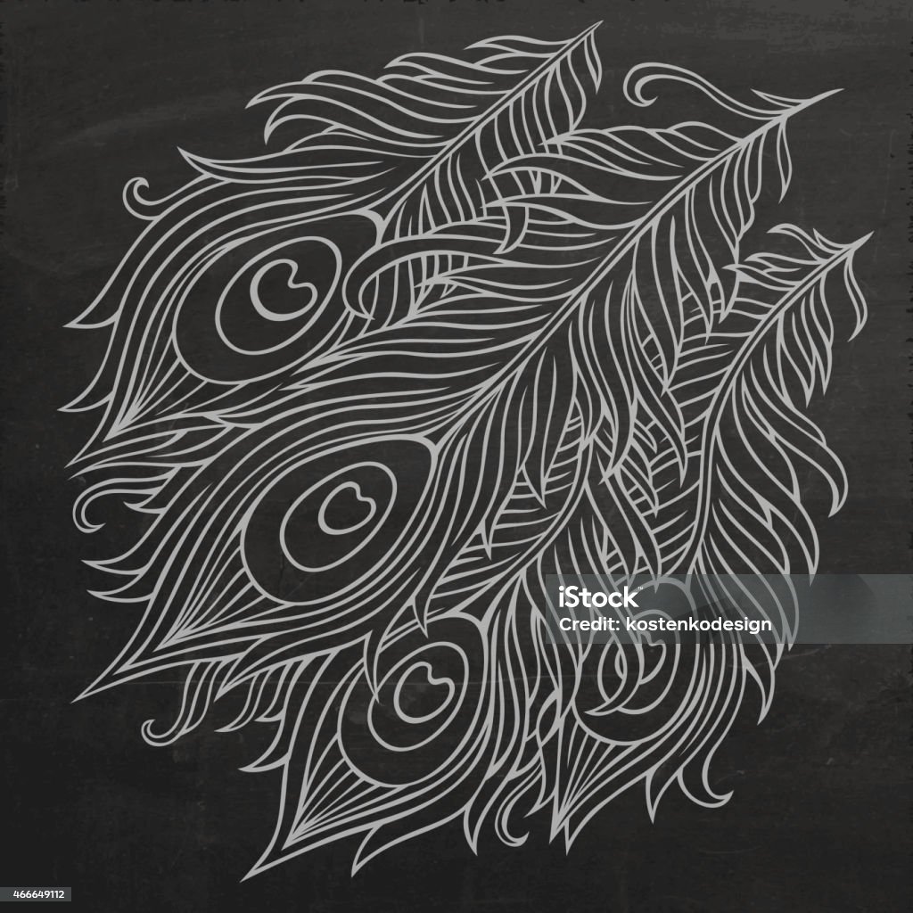 Peacock feathers chalkboard vector Peacock chalkboard abstract hand drawn decorative feathers vector 2015 stock vector