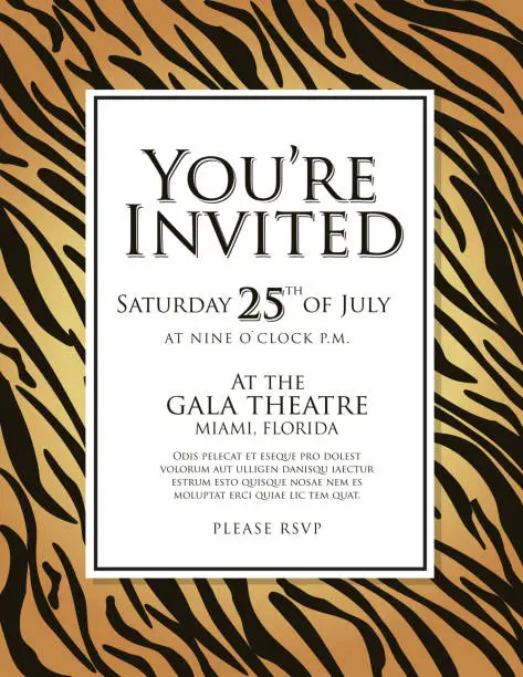 Vector illustration of Generic tiger skin animal print invitation design template