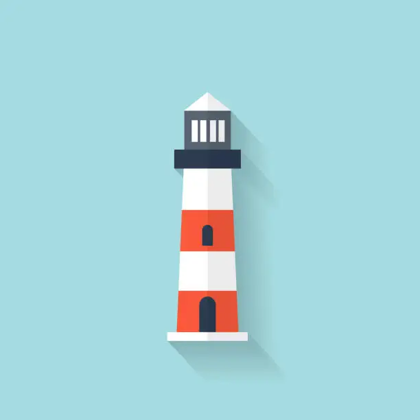 Vector illustration of Flat lighthouse web icon