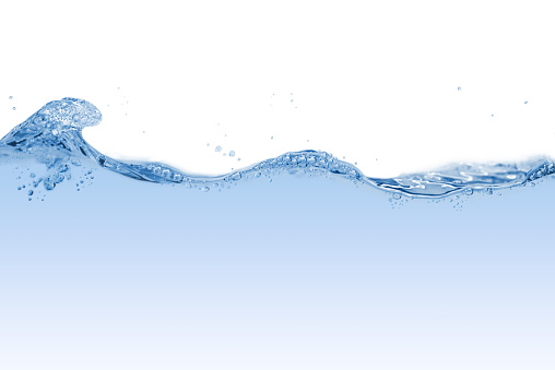 Water surface with bubbles and splashes.