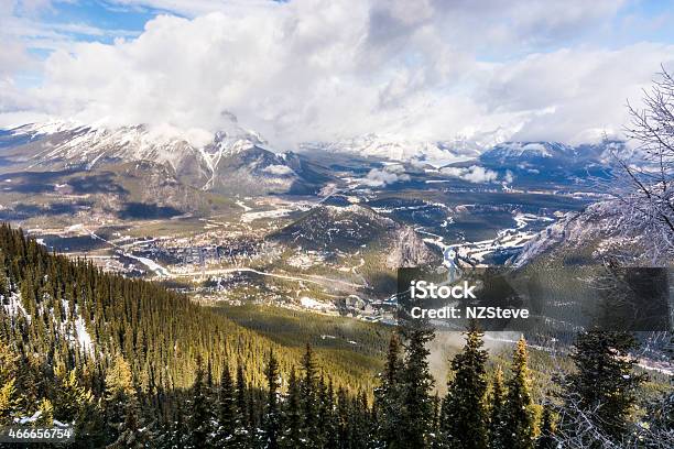 Banff Gondola View Of Banff City Stock Photo - Download Image Now - 2015, Alberta, Alpenglow