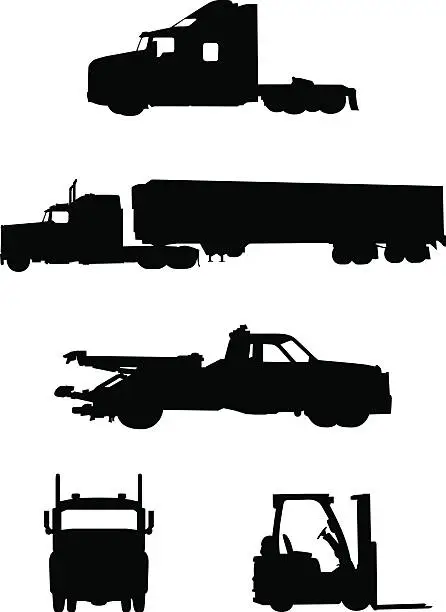 Vector illustration of Collection of work trucks and vehicles