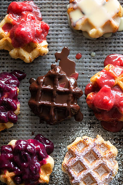 istock Small Belgium Waffles, Strawberry Blueberry Compote, Dark White Chocolate Ganache 466657334