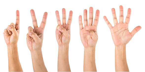 Counting Hands from one to five, isolated over white background