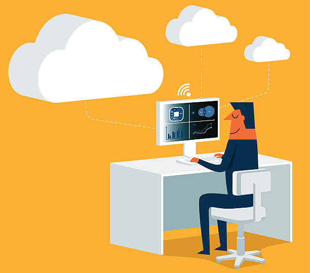 illustrazioni stock, clip art, cartoni animati e icone di tendenza di il cloud computing - user connection downloading e commerce